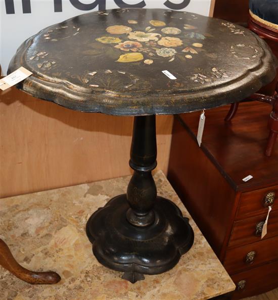 A Victorian oval papier mache tilt top table W.64cm